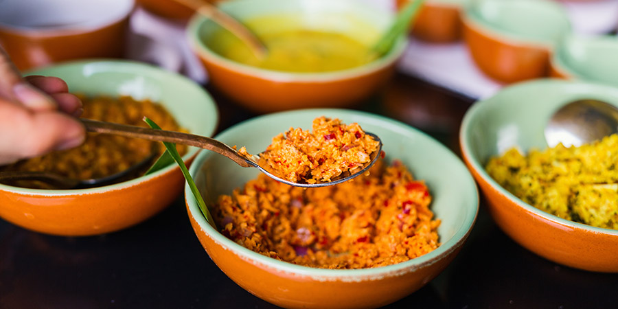 Sambal and other traditional Sri lankan seasonings.